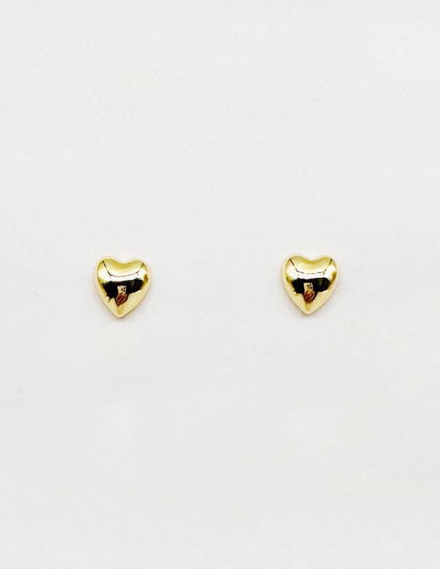 Gold Puffy Heart Stud Earrings