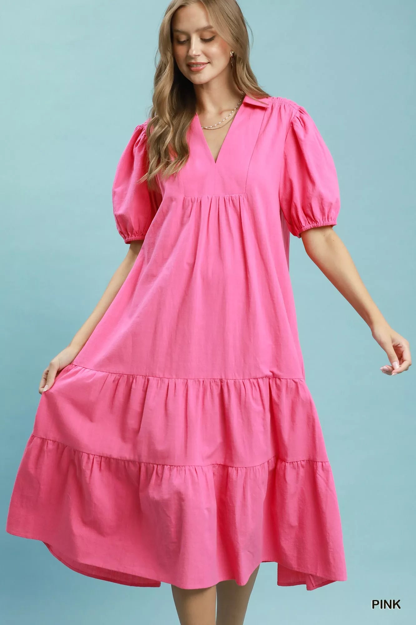 pink midi tiered dress Light Pink Smocked Ruffle Tiered Tulle Midi Dress