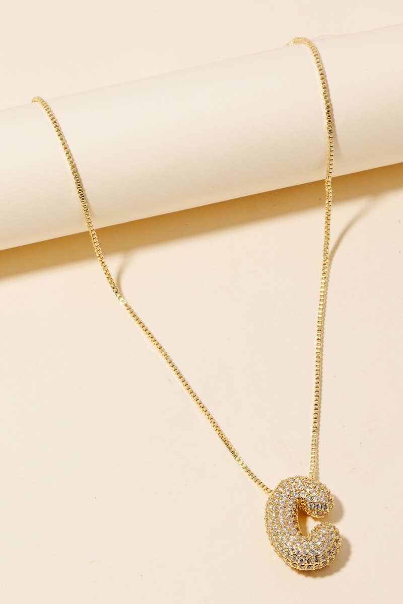 Pave Bubble Initial Pendant Necklace