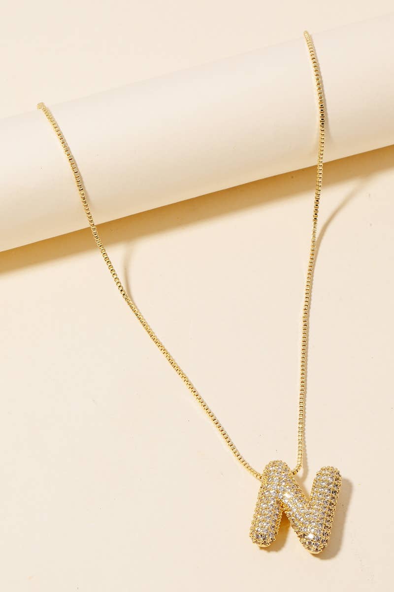 Pave Bubble Initial Pendant Necklace