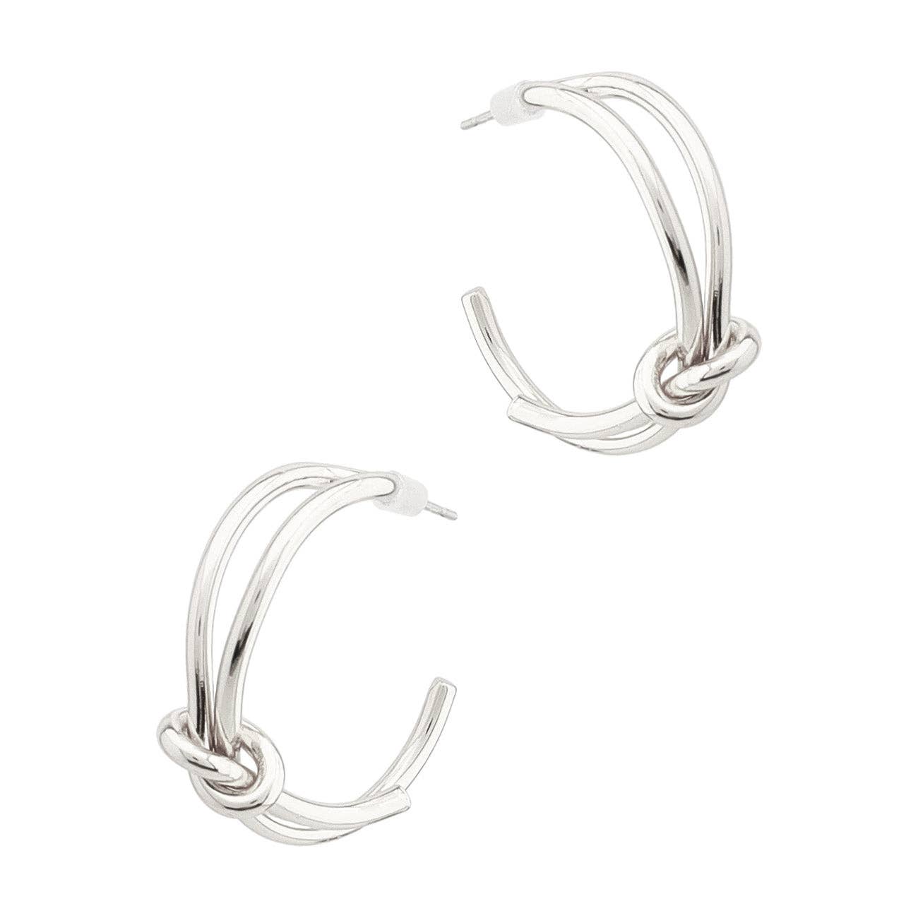 Silver Knotted 1" Hoop Earrings
