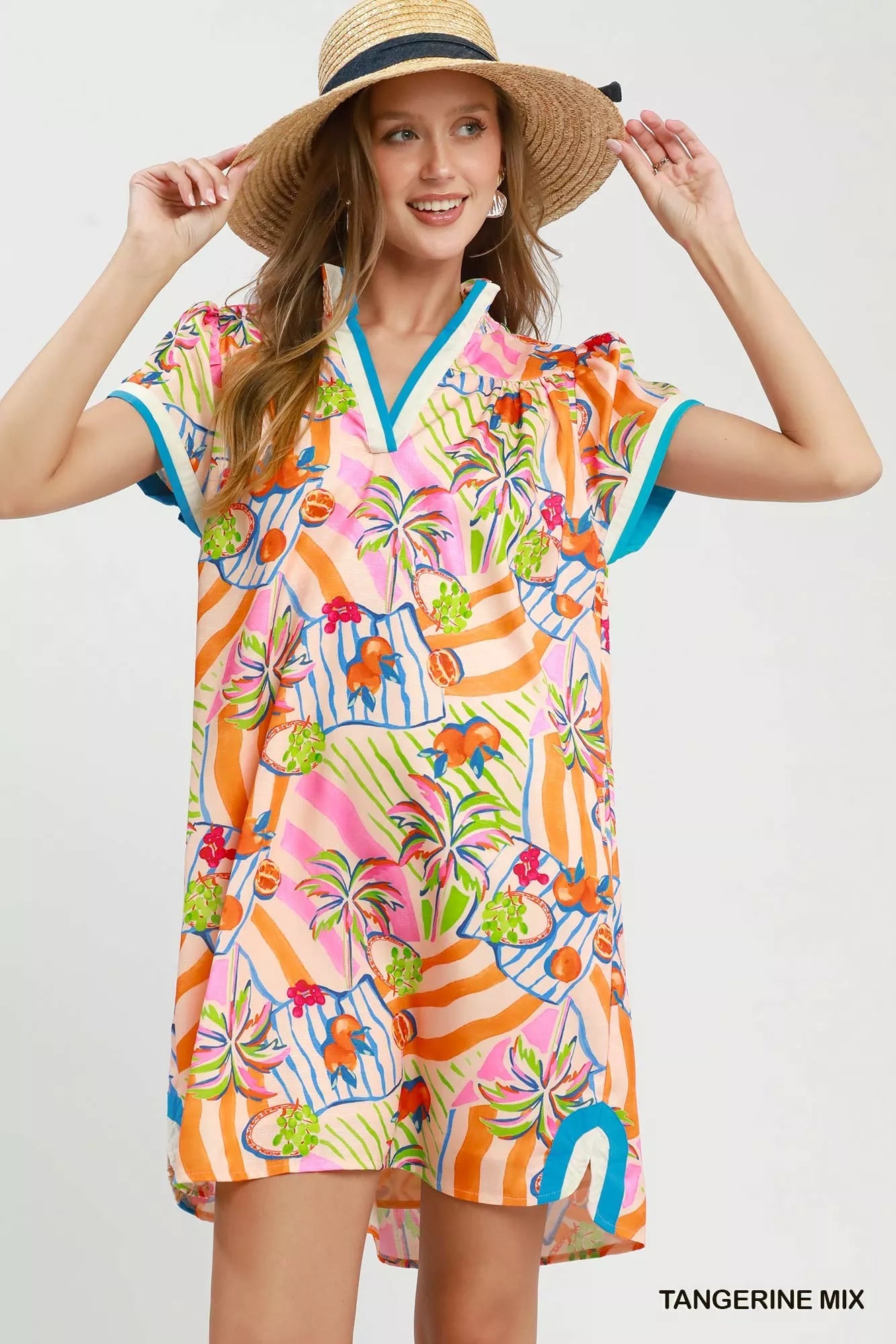 Tropical Print Collared Shift Dress