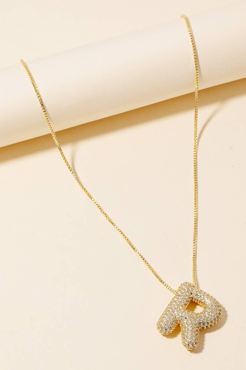 Pave Bubble Initial Pendant Necklace