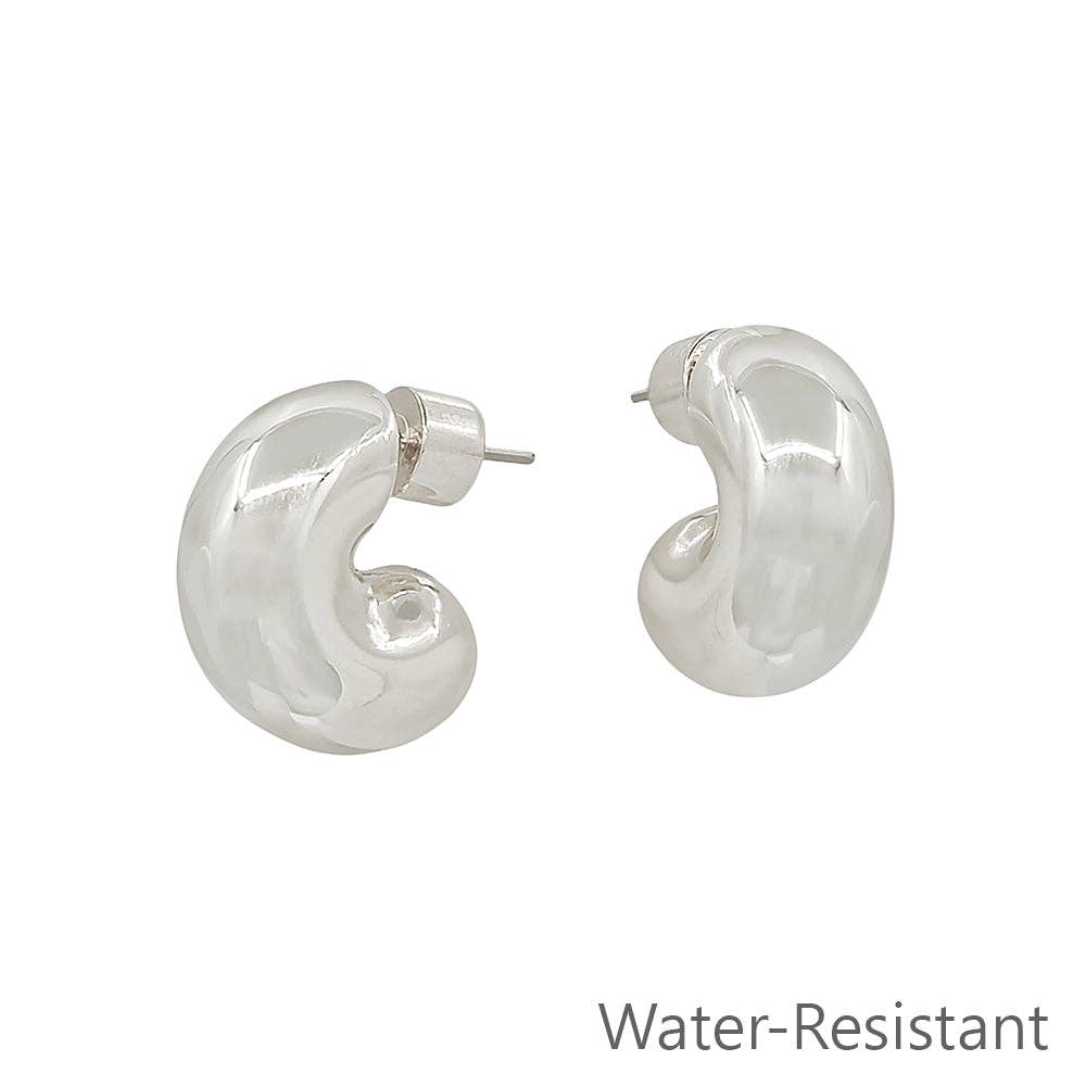 Water Resistant Silver Rounded Huggie Hoop Earring
