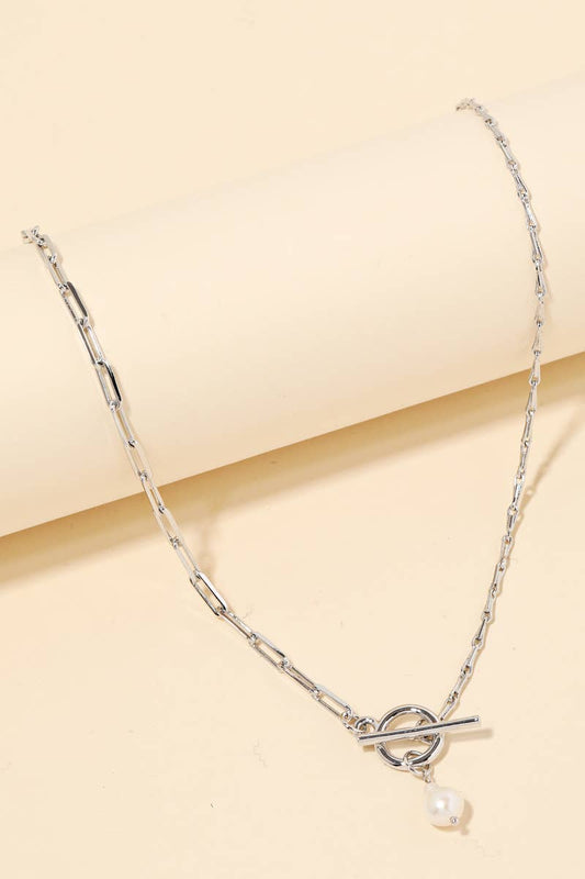 Toggle Chain Pearl Charm Necklace