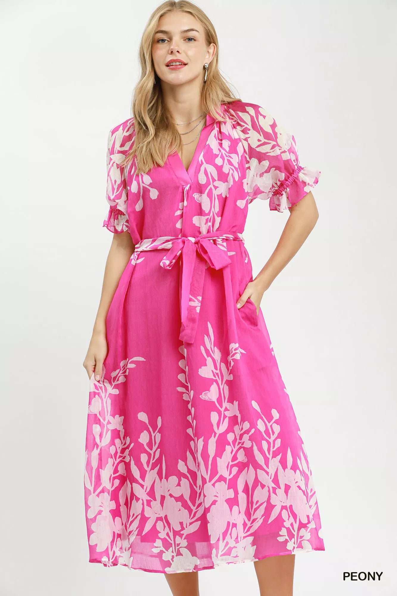 floral tie waist midi dress The Ivan Floral Tie Waist Midi Dress medium / PeachPuff
