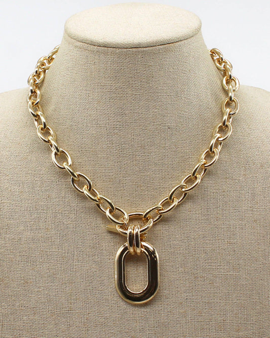Gold Open Chain with Open Oval Necklace