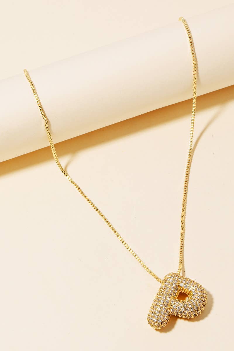 Pave Bubble Initial Pendant Necklace