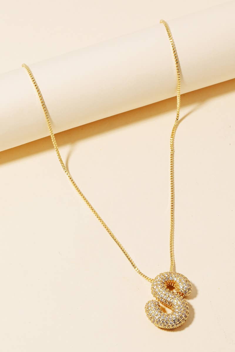 Pave Bubble Initial Pendant Necklace