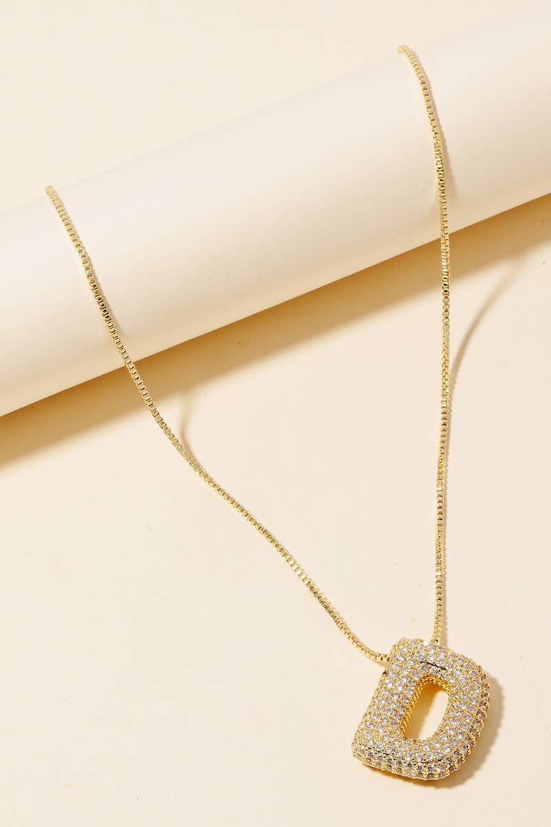 Pave Bubble Initial Pendant Necklace