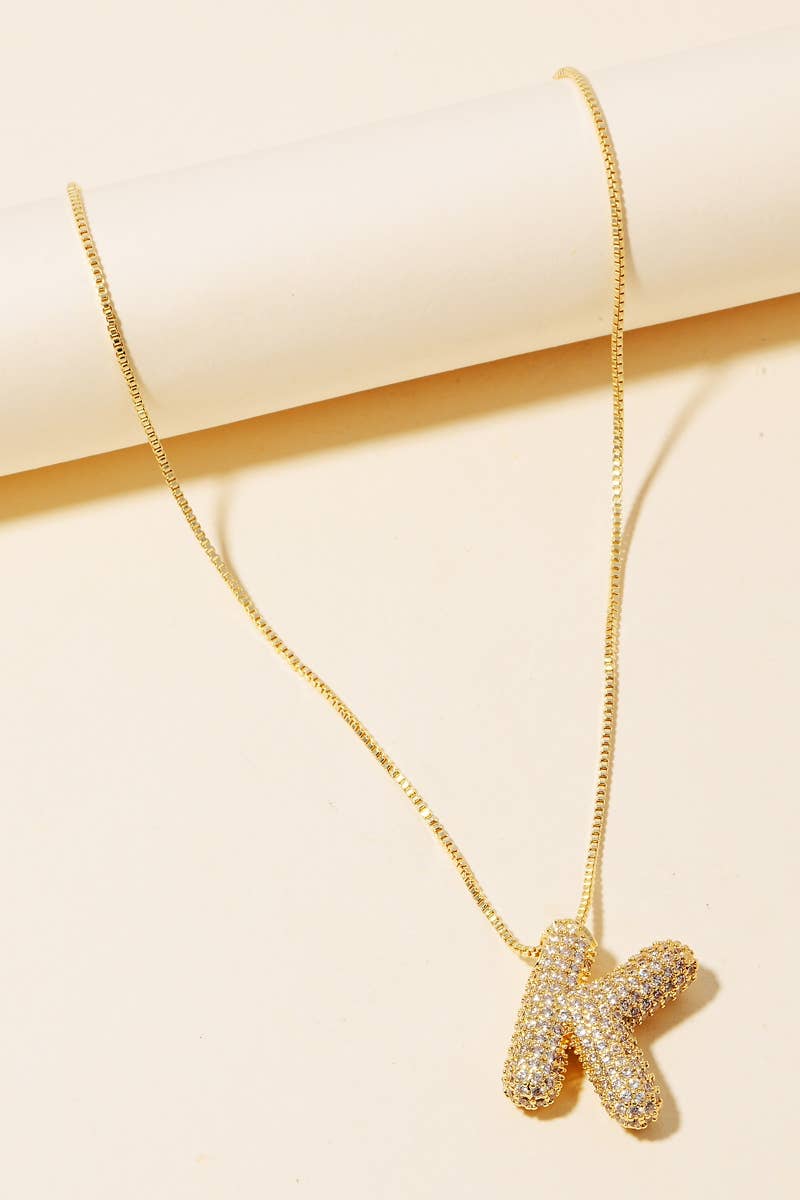 Pave Bubble Initial Pendant Necklace