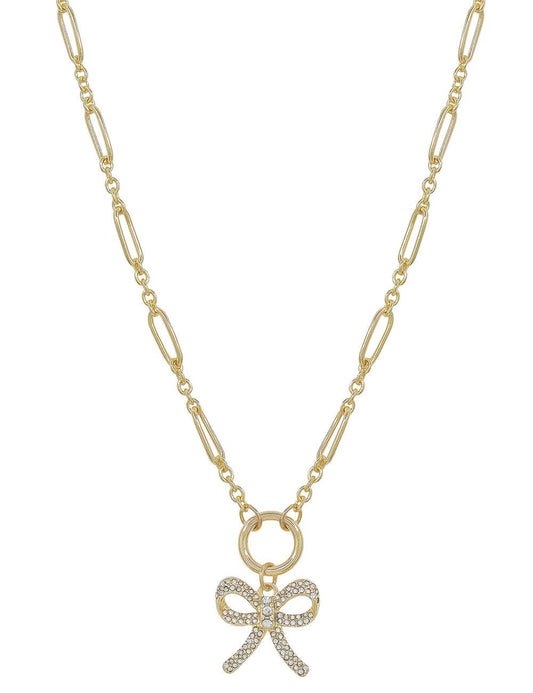 Rhinestone Bow Charm Necklace