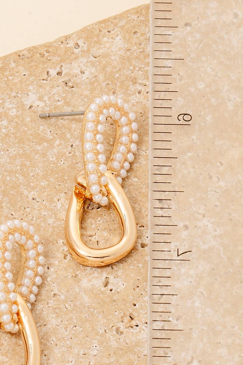 Pearl Pave Tear Linked Stud Drop Earrings