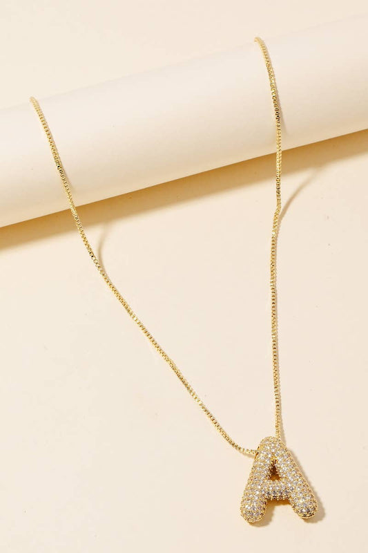 Pave Bubble Initial Pendant Necklace
