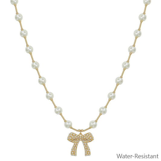 Pearl Beaded Chain with Bow Necklace