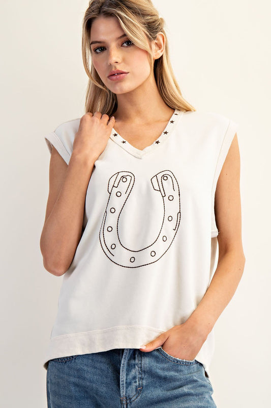 Embroidered Horseshoe Top