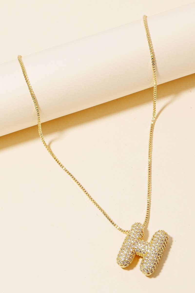 Pave Bubble Initial Pendant Necklace
