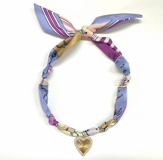 Scarf Necklace Purple with Gold Rhinestone Heart