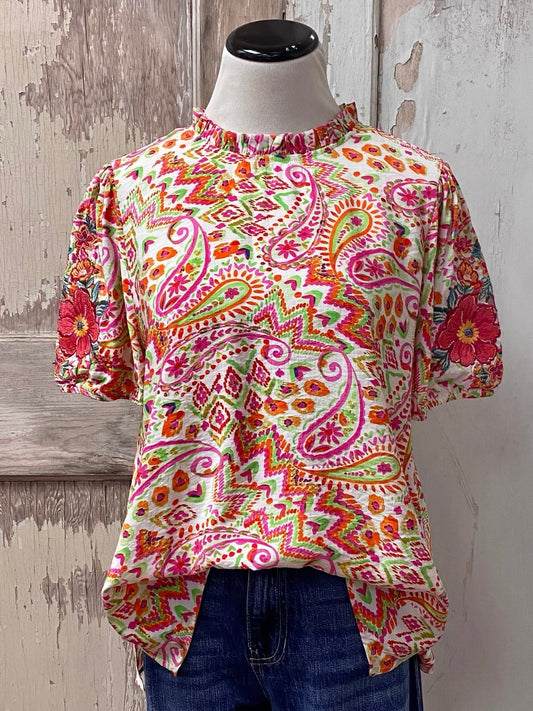 Paisley Embroidered Top