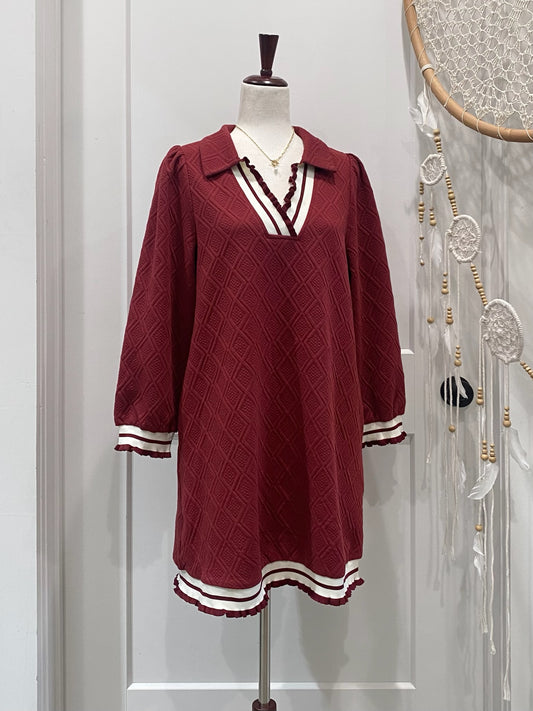 Textured V Neck Dress