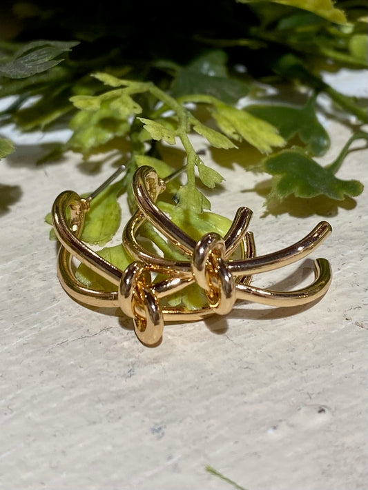 Gold Knotted 1" Hoop Earrings
