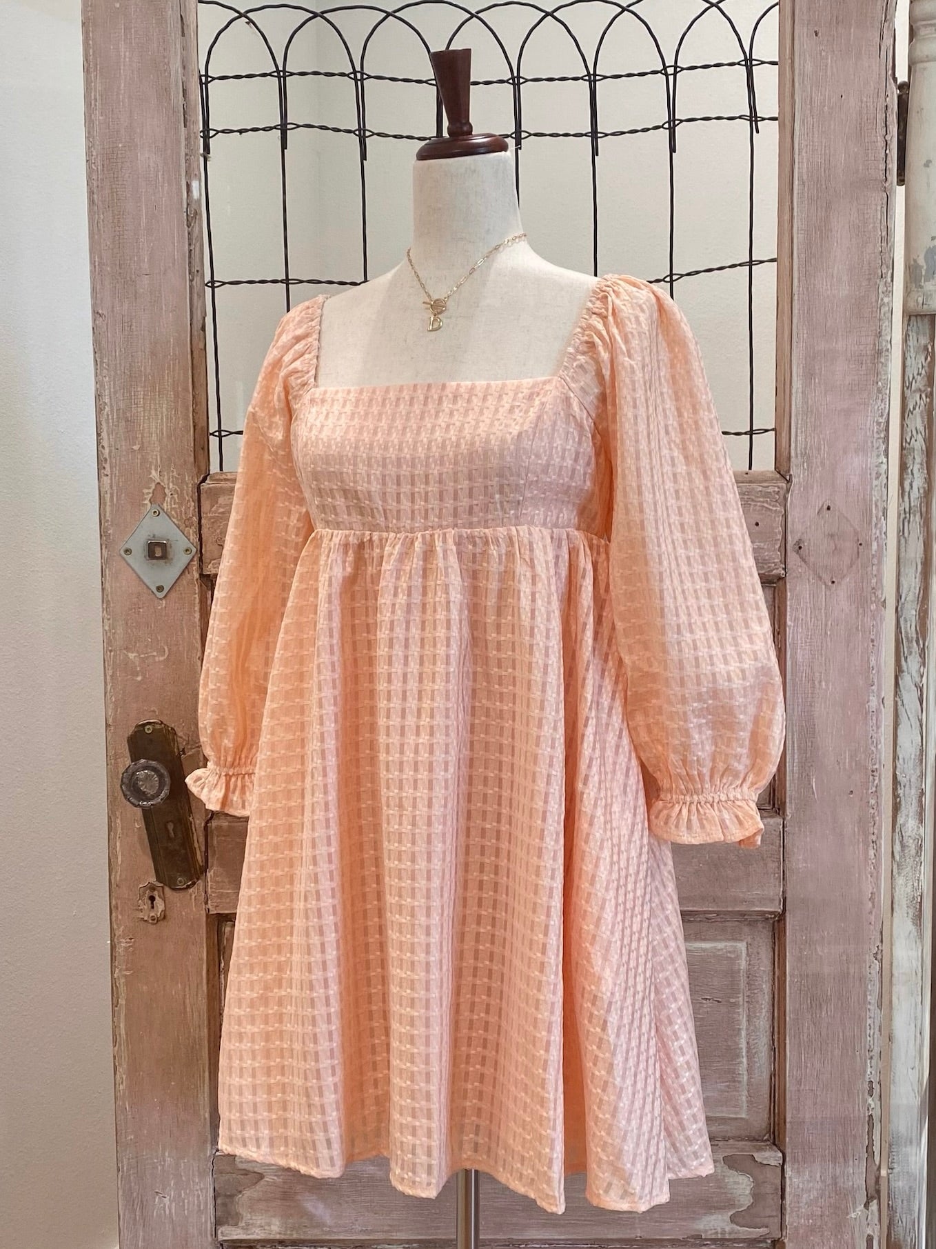 Textured Peasant Sleeve Babydoll Dress