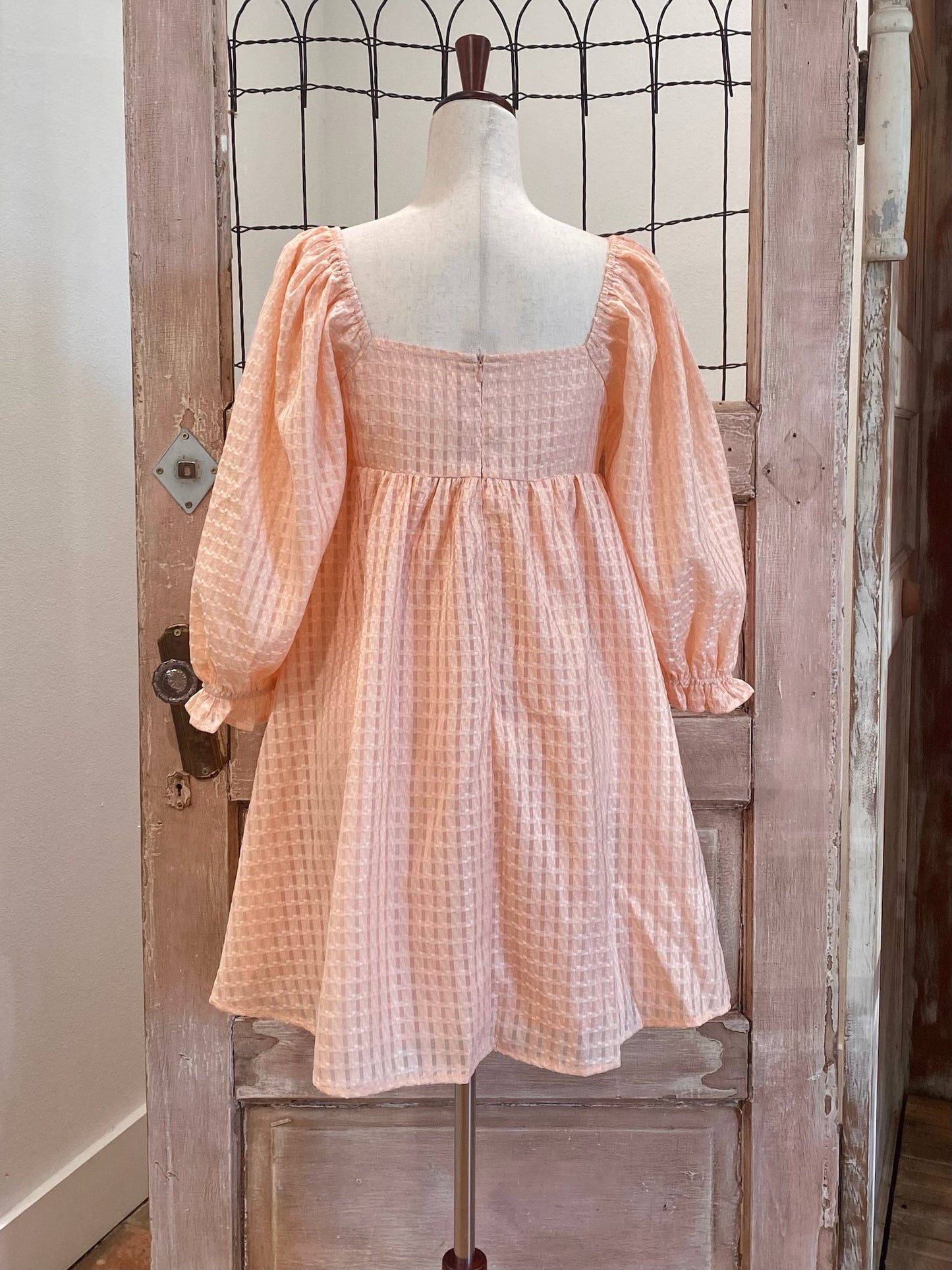 Textured Peasant Sleeve Babydoll Dress