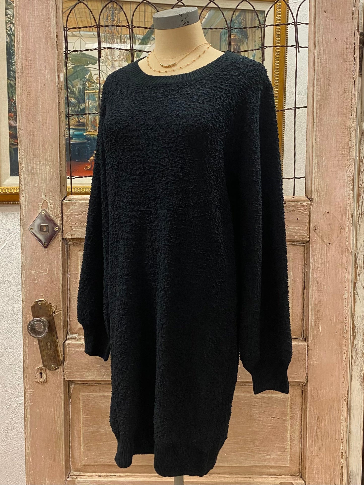 Black Sweater Dress with Ribbed Hem