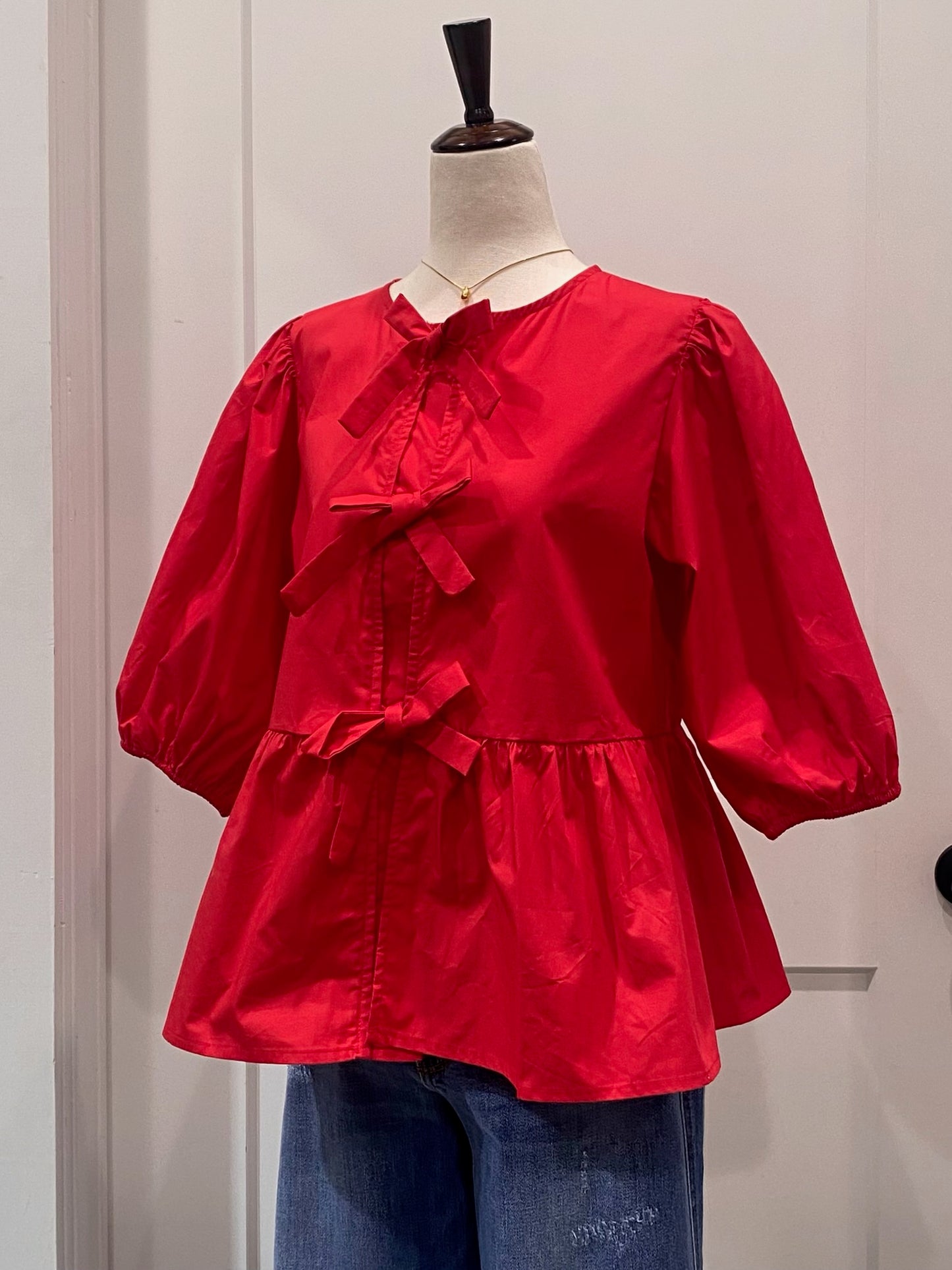 Poplin Front Tie Ribbon Blouse | 1XL-3XL