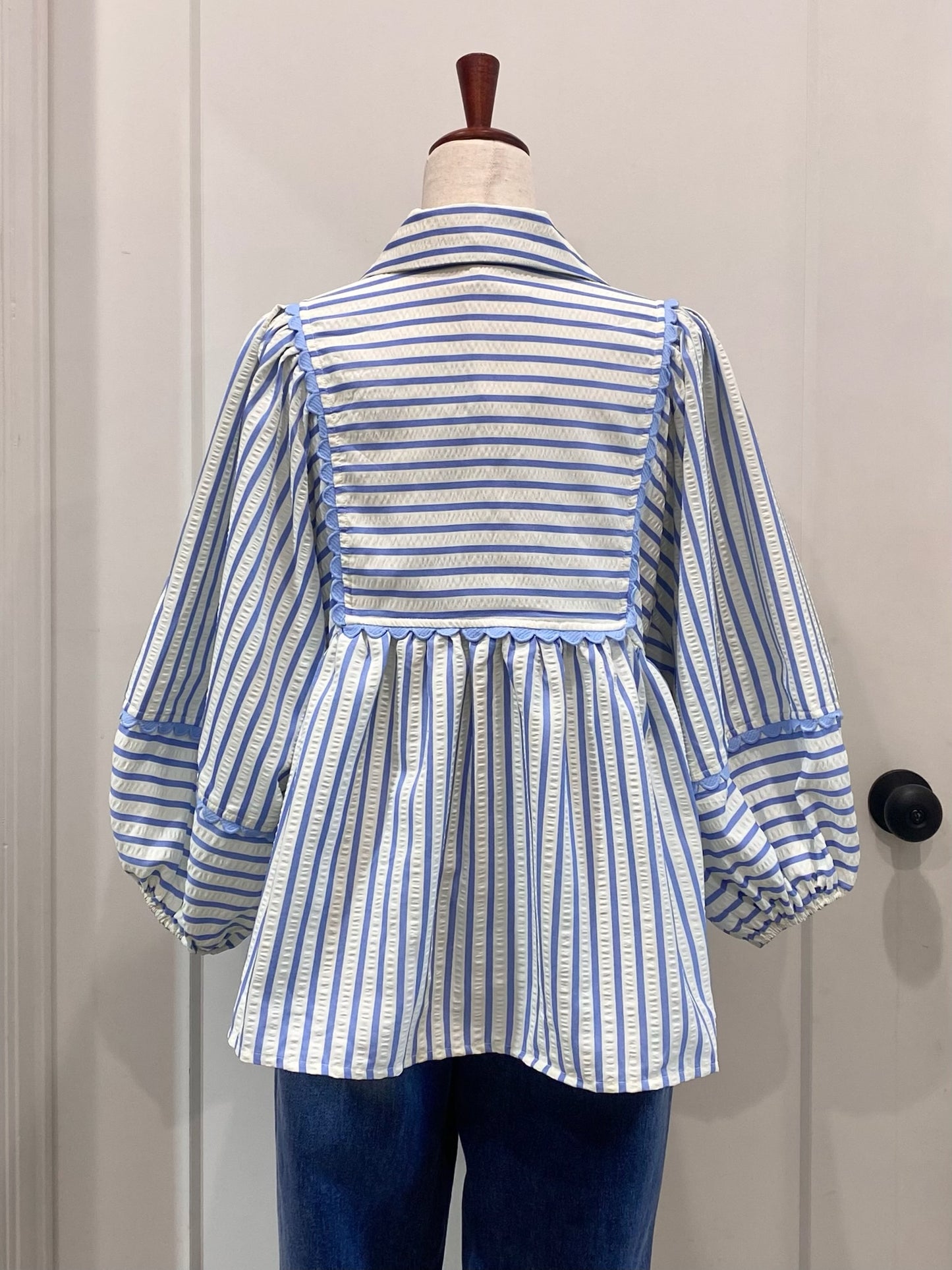 Striped Collared V-Neck Top