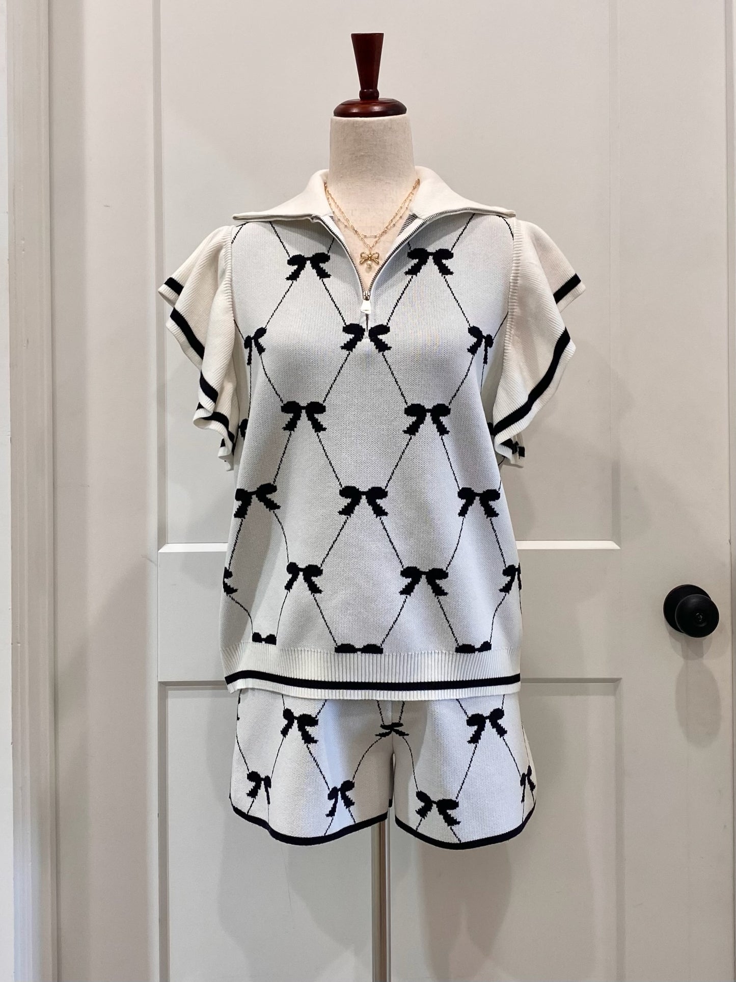 Bow Sweater Top and Short Set