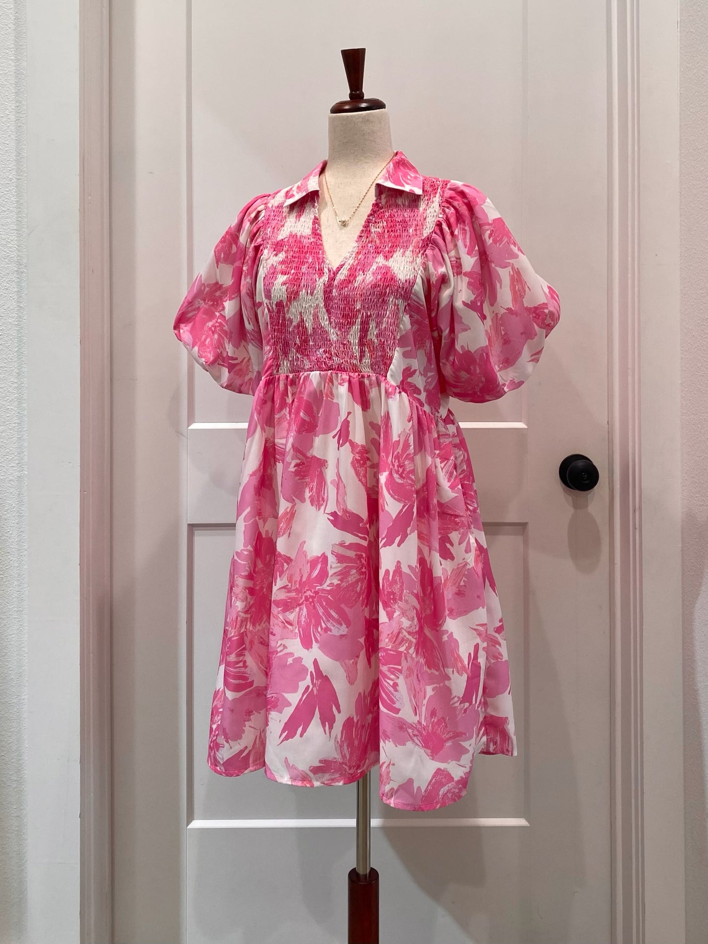 Pink Floral Print Dress