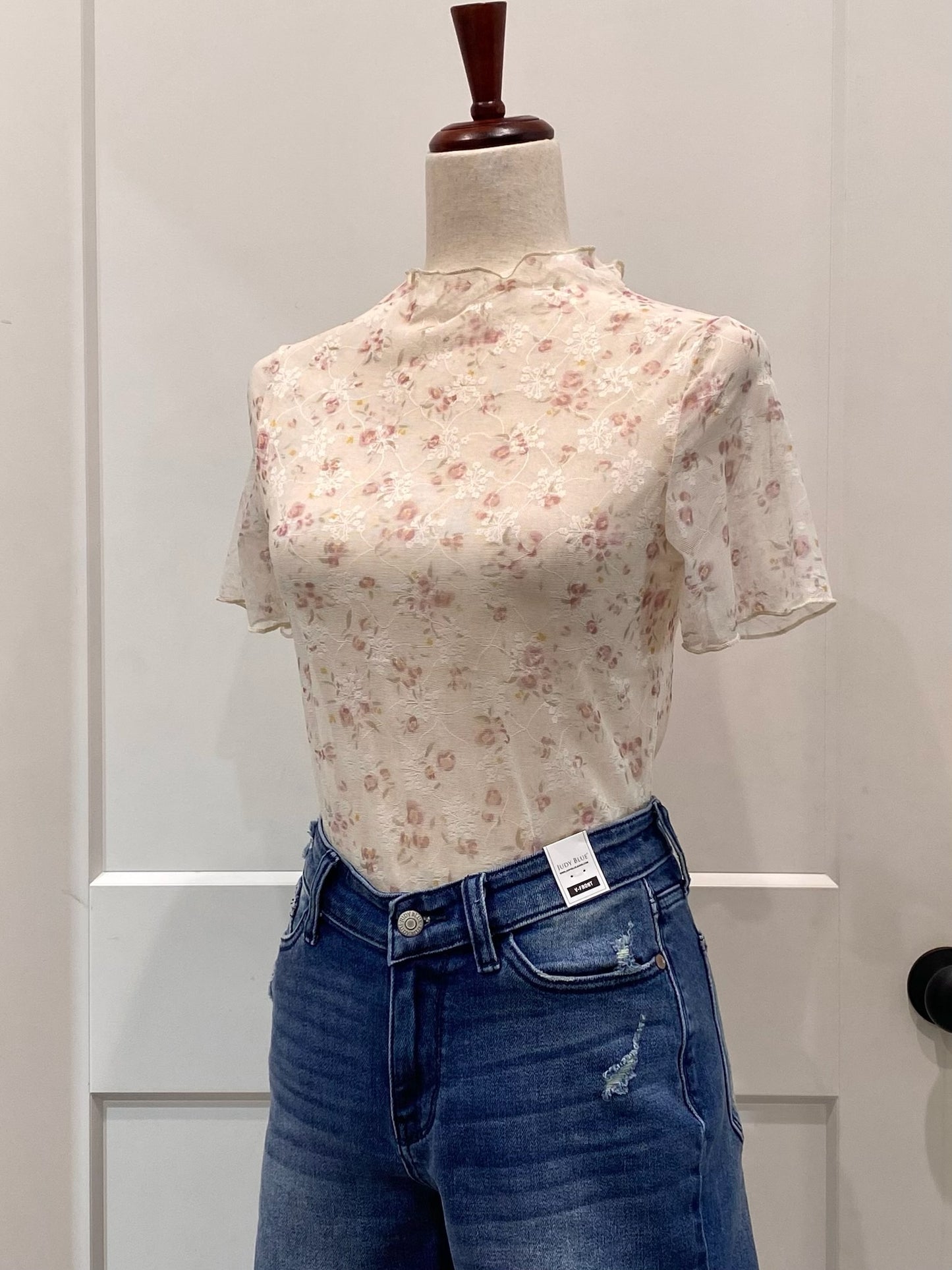 Turtleneck Mesh Lace Top