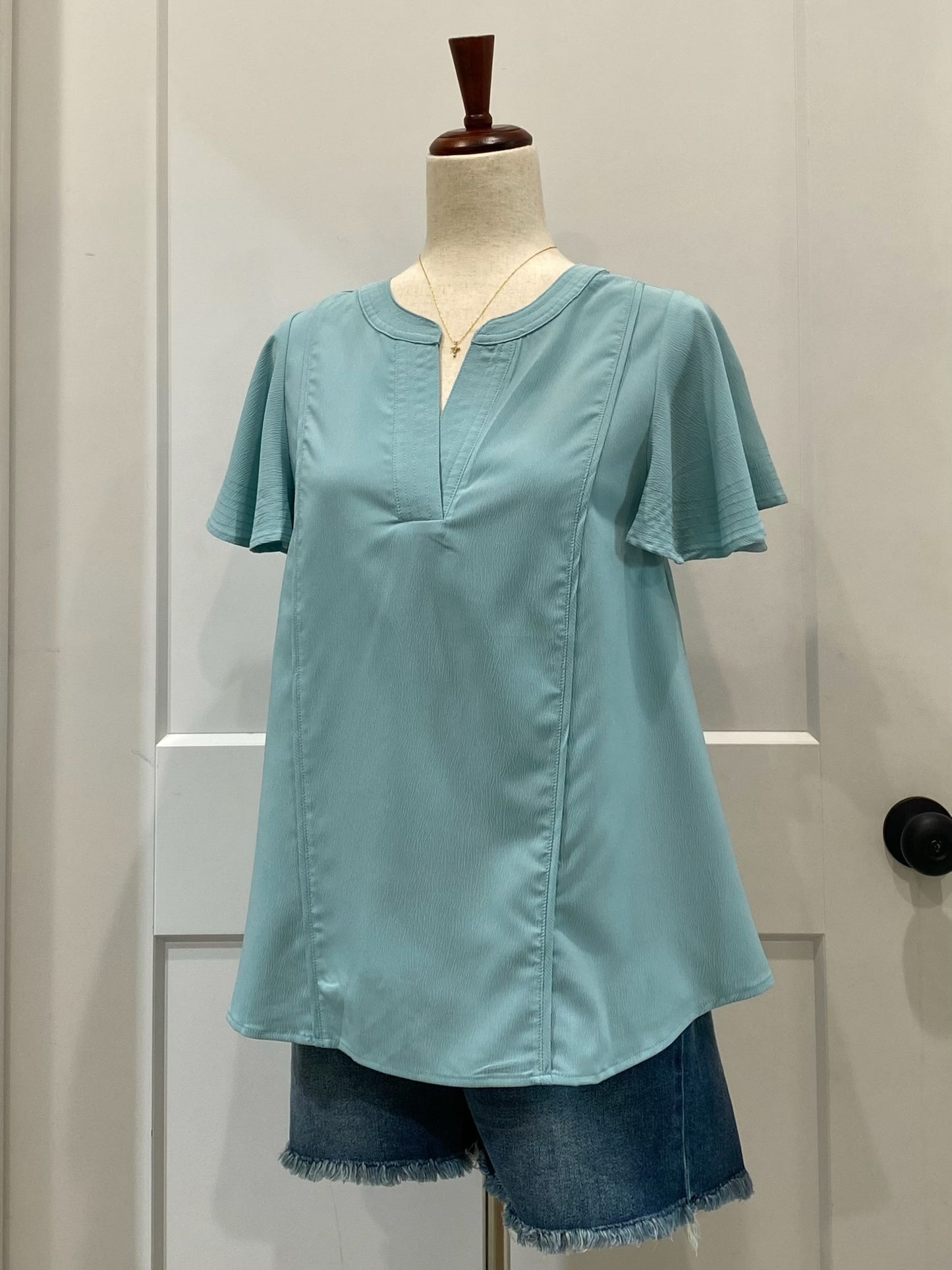 Notched V Neck Top