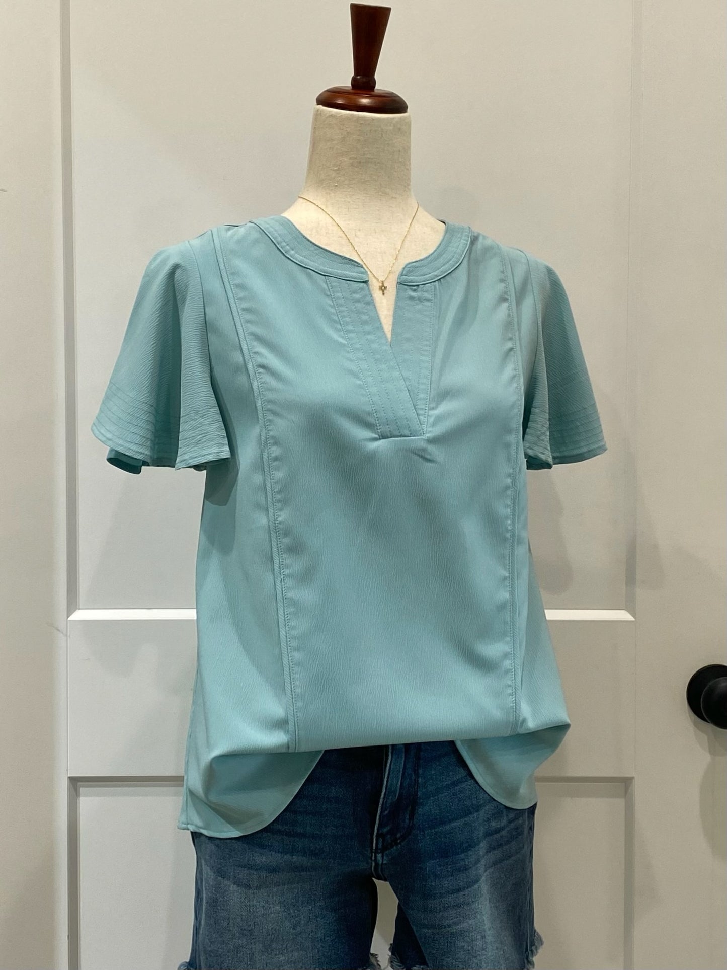 Notched V Neck Top