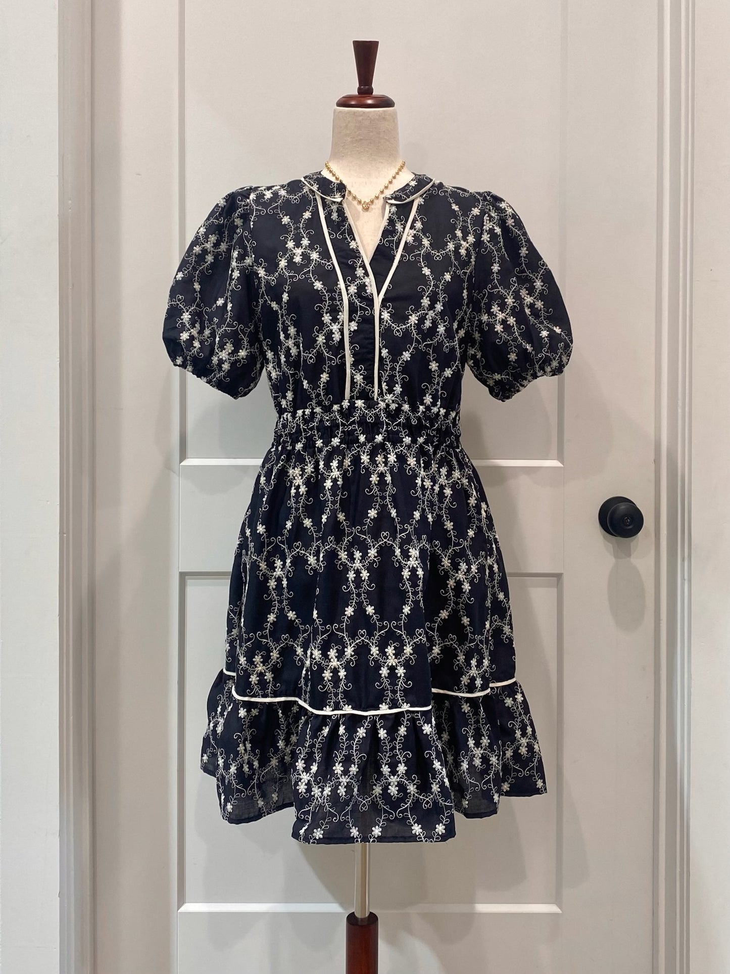 Embroidered Navy Dress | S-2XL