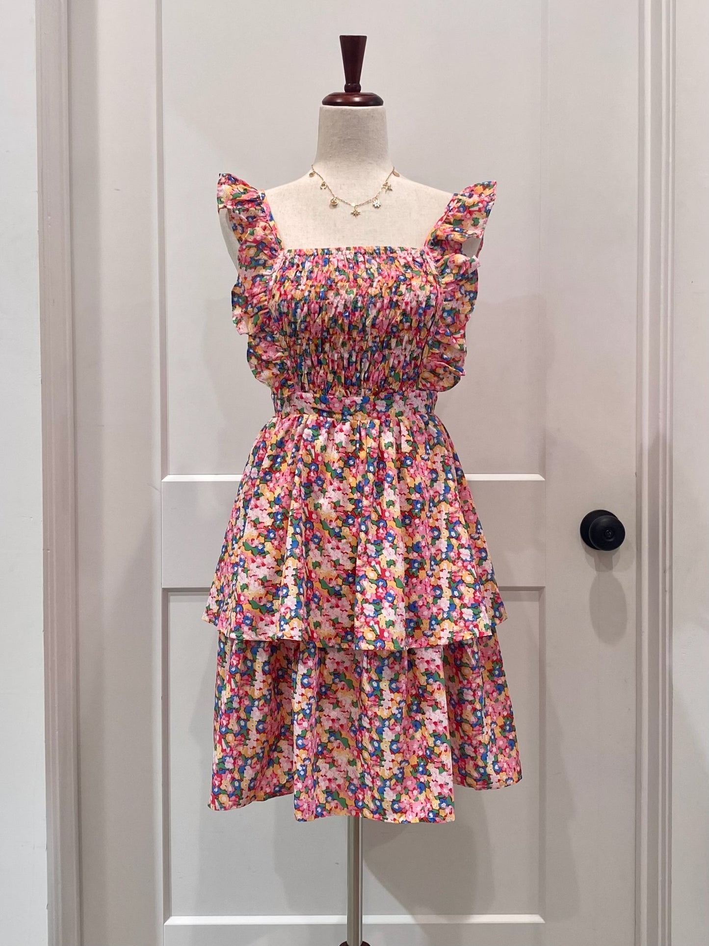 Floral Smocked Ruffle Sleeve Dress