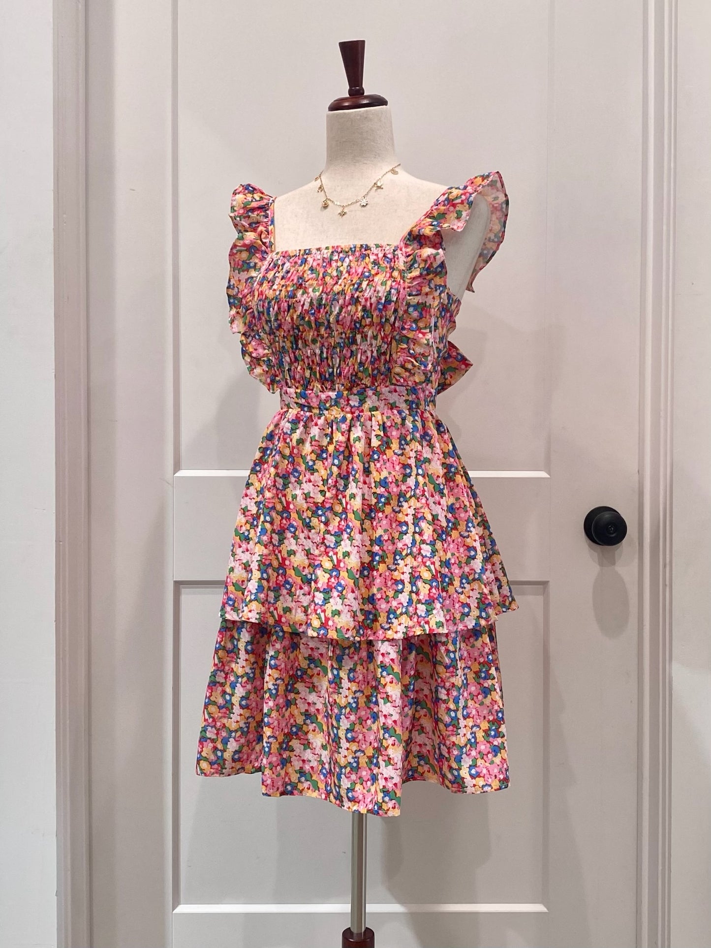 Floral Smocked Ruffle Sleeve Dress