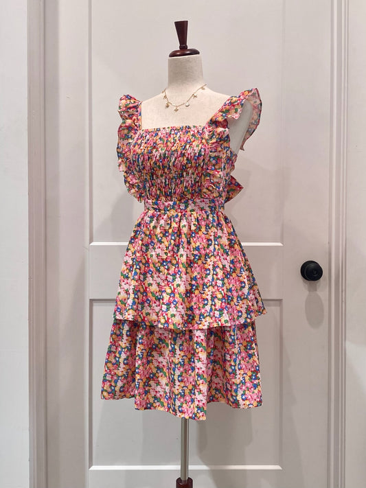 Floral Smocked Ruffle Sleeve Dress