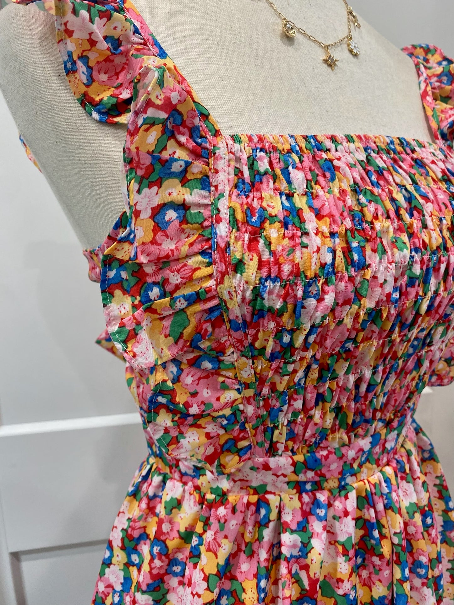 Floral Smocked Ruffle Sleeve Dress