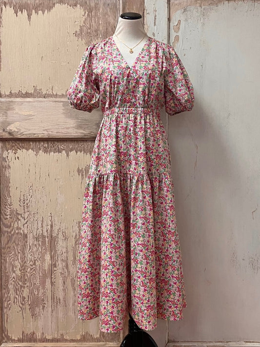 Floral Puff Midi Dress