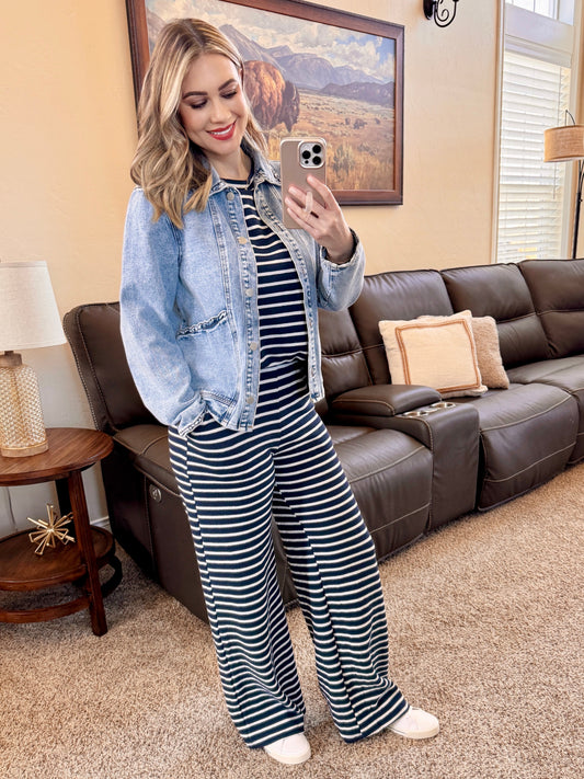 Navy and White Stripe Knit Set