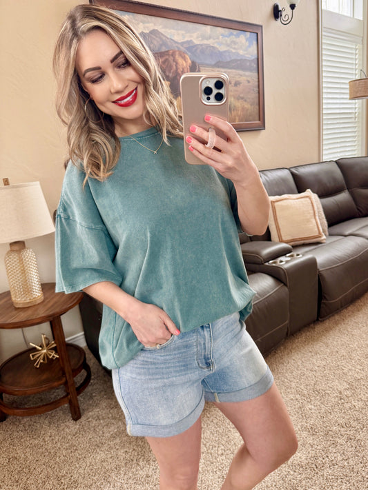 Acid Washed Boyfriend Tee In Teal