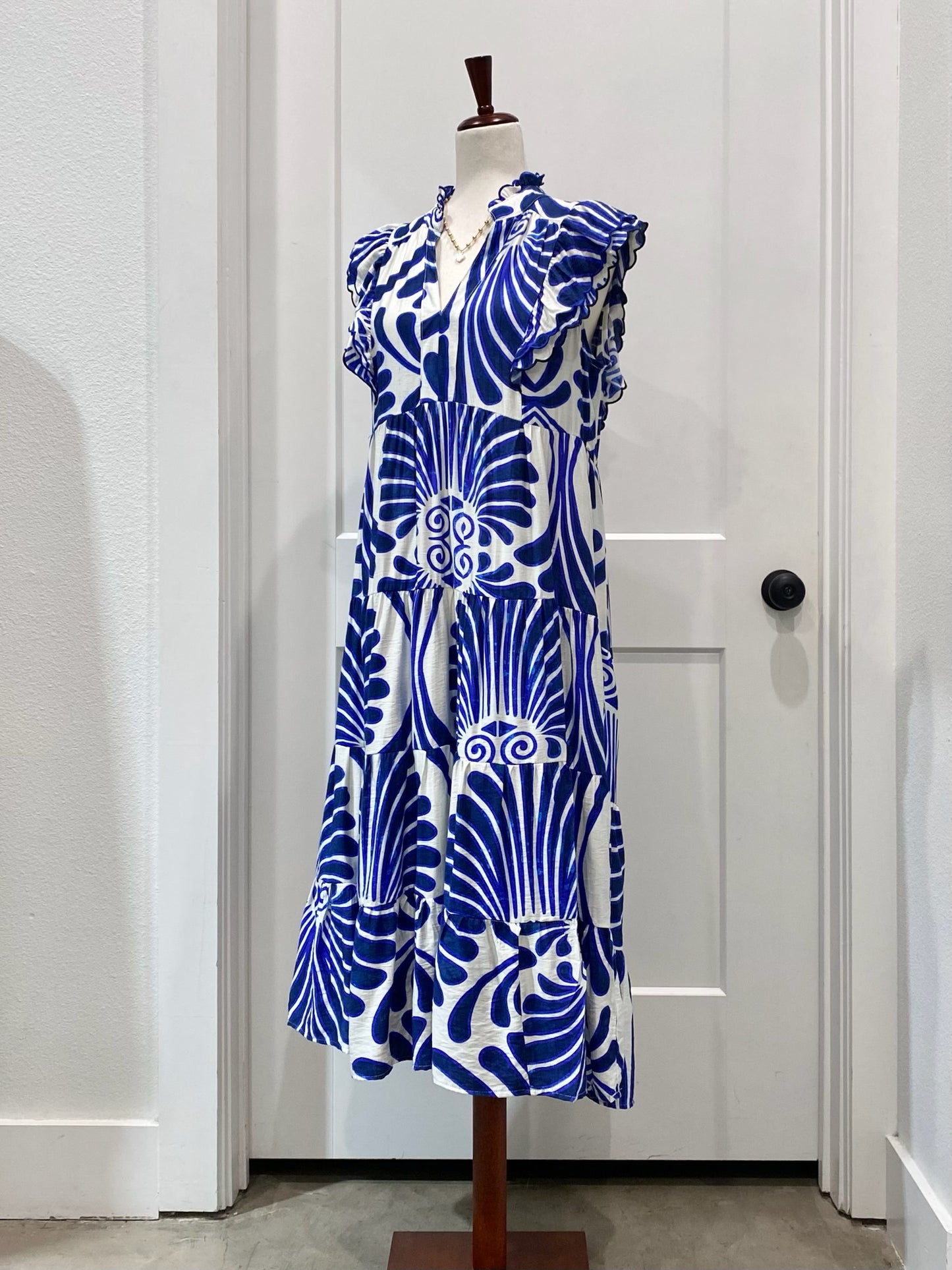 Tiered Ruffle Sleeve Midi Dress