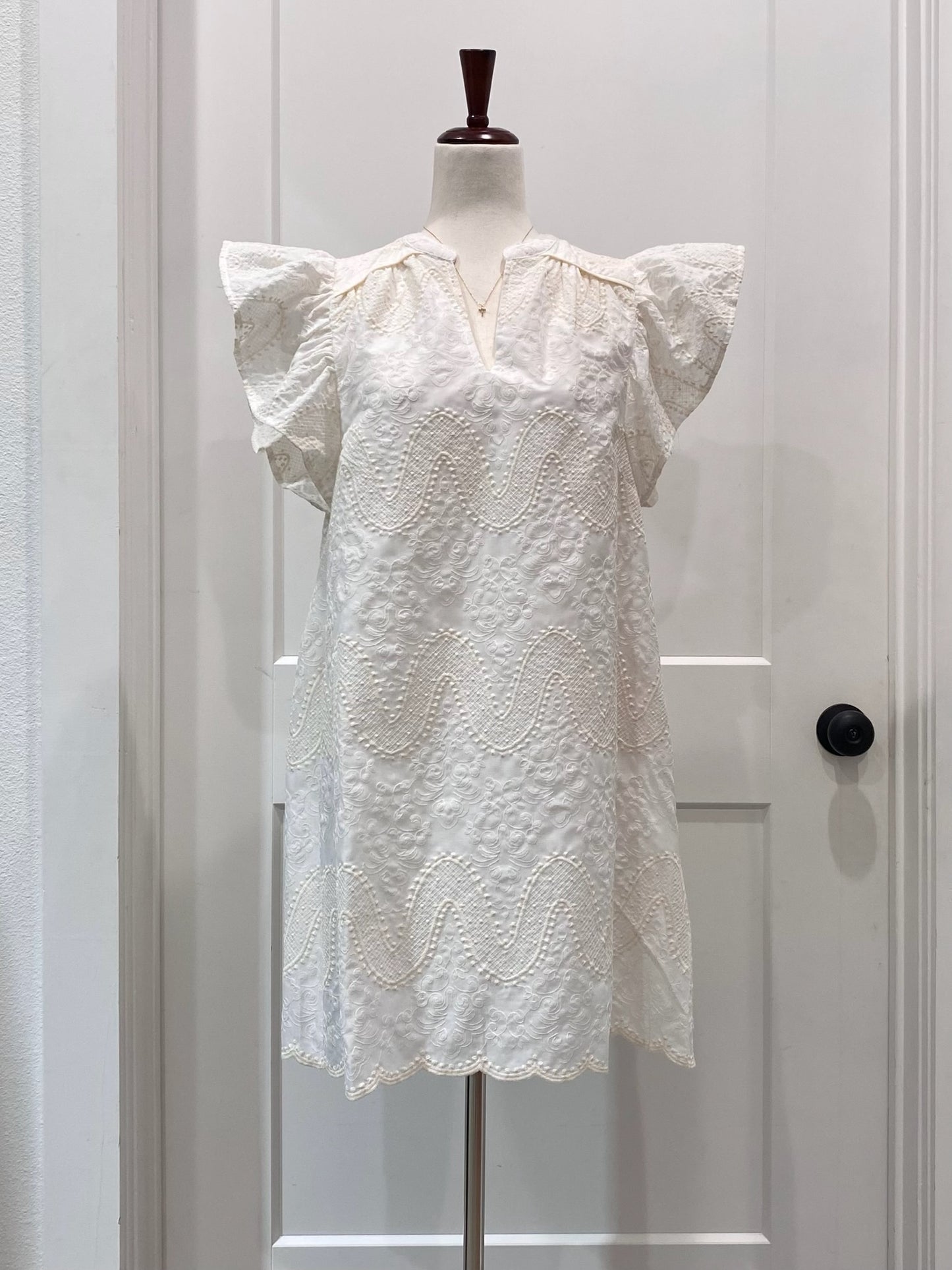 Scalloped Hem Embroidered Dress