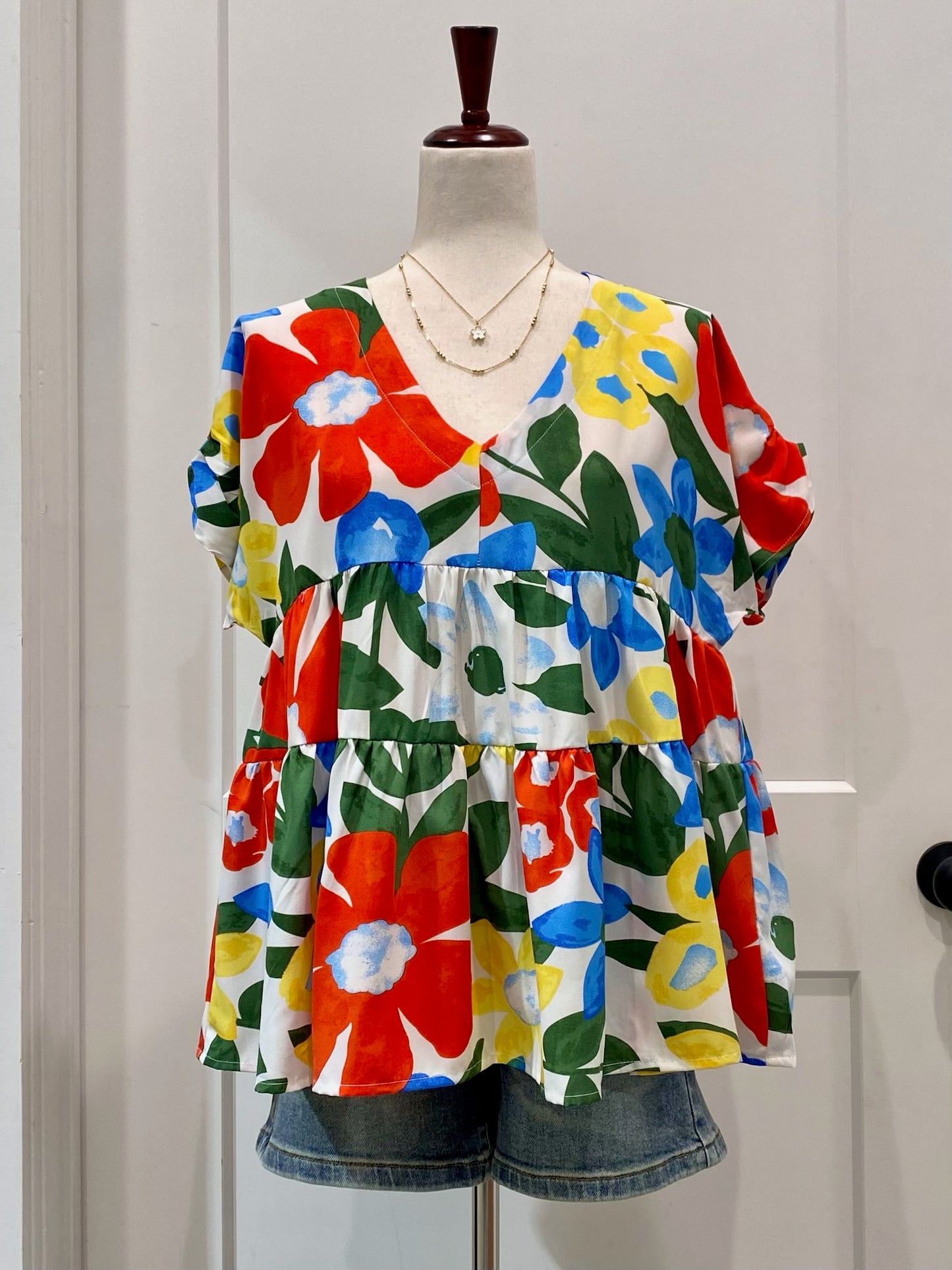 Babydoll Floral Print Tiered Top