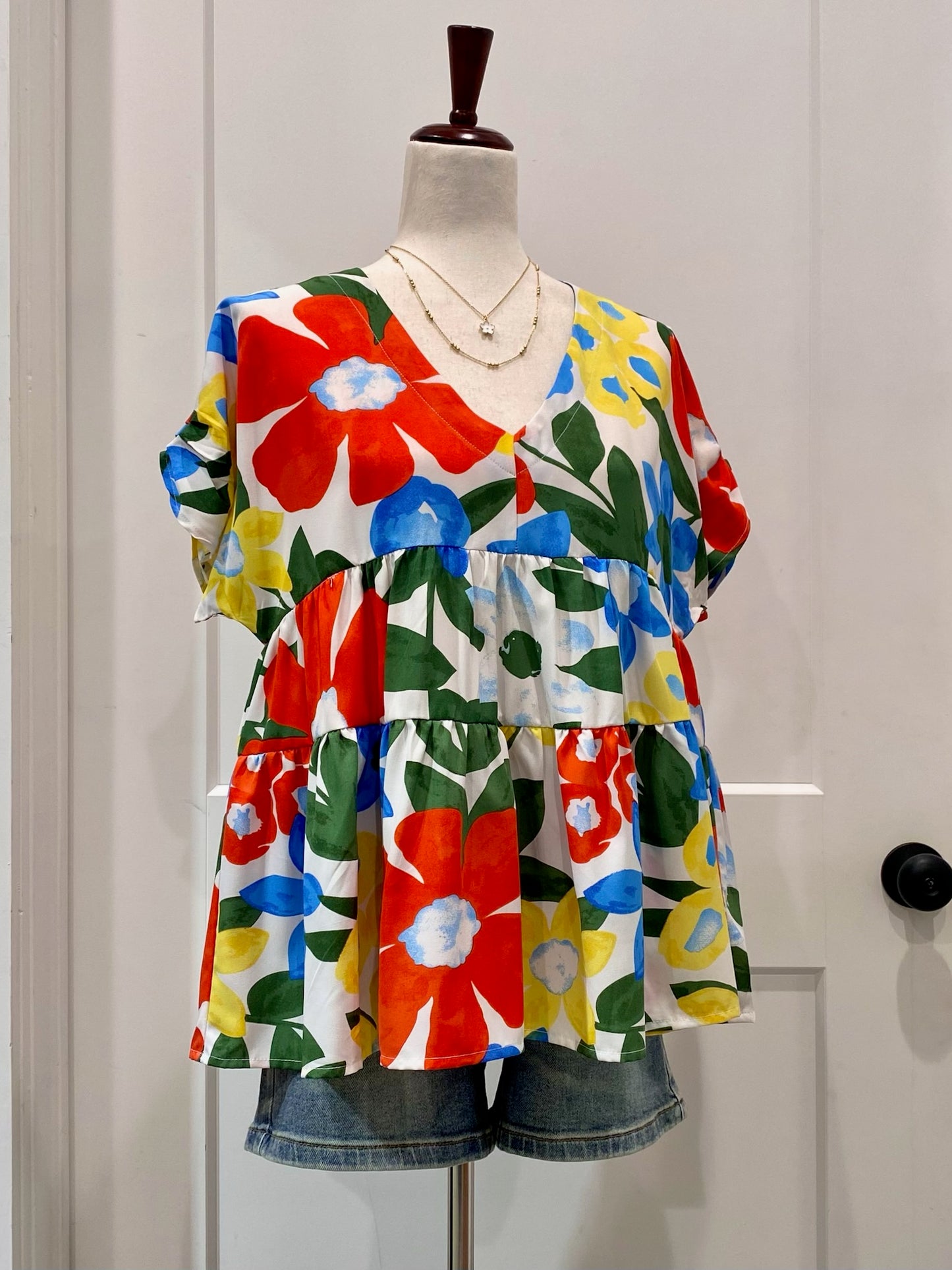 Babydoll Floral Print Tiered Top