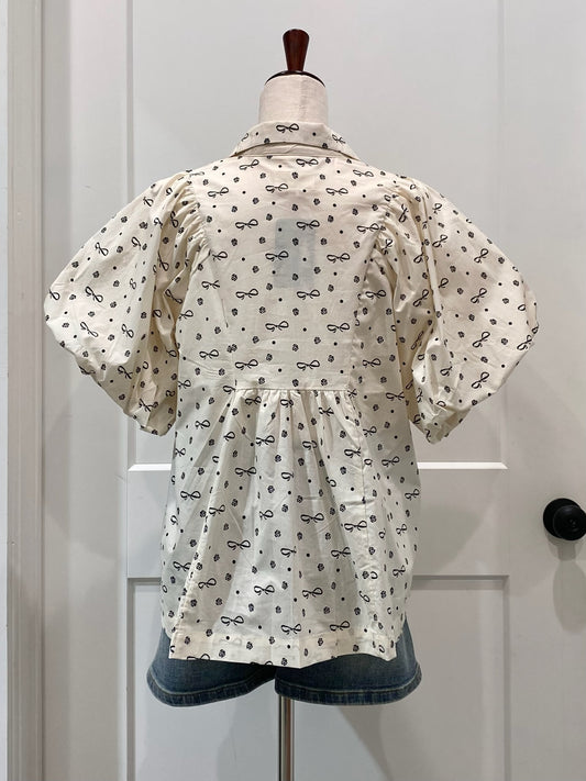 Bow Puff Sleeve Babydoll Top
