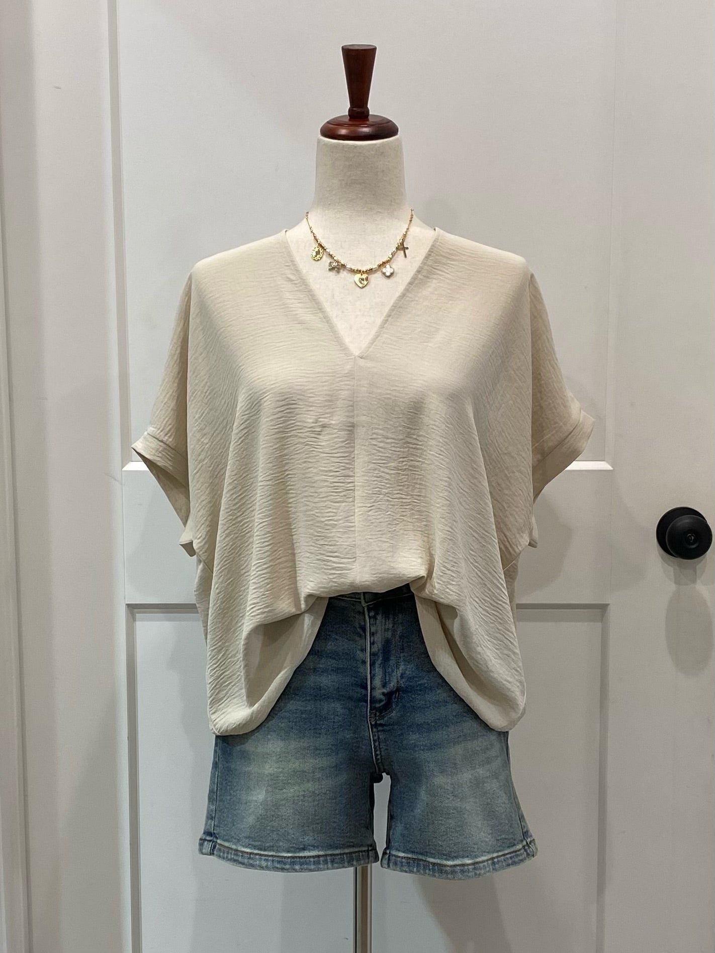Oversized V Neck Folded Top