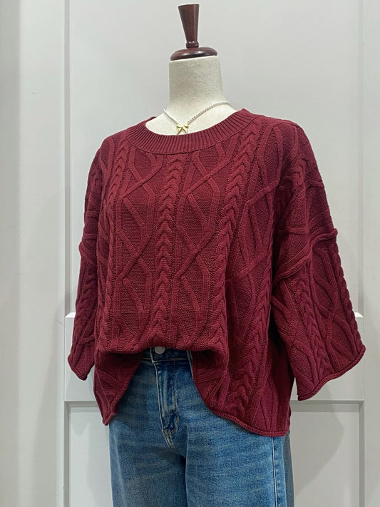 Cable Knit Burgundy Sweater